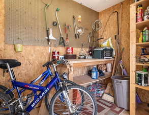 on the back of the house there is a workshop/storage for tools and equipment. View of storage