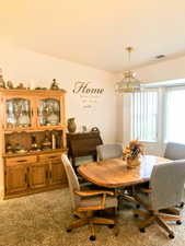 Dining area featuring with beautiful chandelier