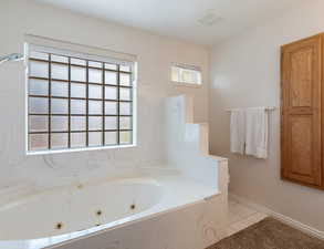 Main Full bathroom with jetted bathtub, and lighted vanity