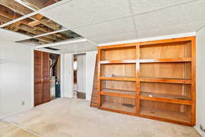 Basement with carpet flooring