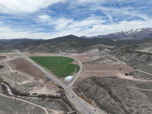 Aerial view featuring a mountain view