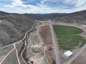Aerial view featuring a mountain view