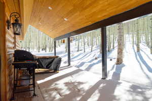 View of snow covered patio