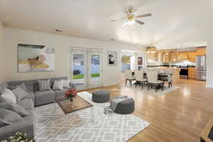 Family Room, Dining & Kitchen - staged