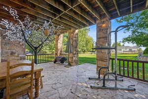 Oversized lower level patio that flows to the well manicured yard.