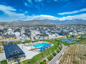 Drone / aerial view with a mountain view