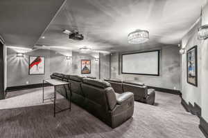 View of carpeted home theater room