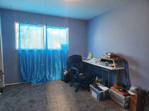 Home office featuring dark carpet