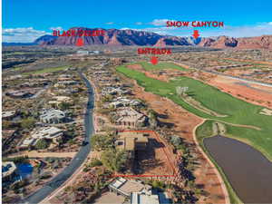 Aerial view with a water and mountain view