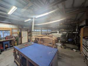 Garage with a workshop area