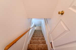 Staircase featuring wood-type flooring