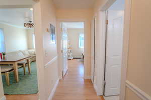 Hall featuring light wood-type flooring