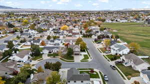 Aerial view featuring a mountain view