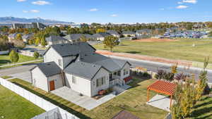 Drone / aerial view featuring a mountain view