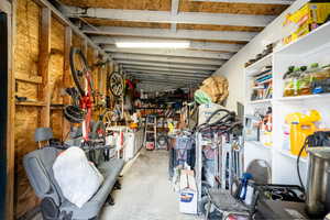 View of storage attached to garage