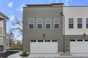 Exterior space featuring a garage