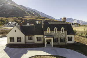 View of front of home with a mountain view