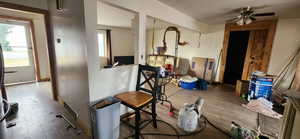 Dining area featuring ceiling fan and hardwood / wood-style flooring