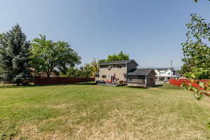 View of yard with a trampoline