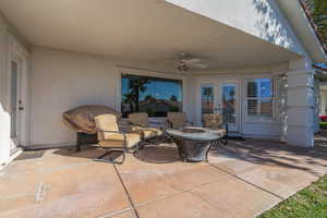 View of patio with ceiling fan