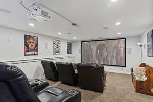 View of carpeted home theater room