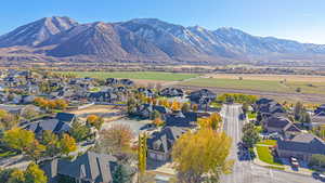 Aerial view featuring a mountain view