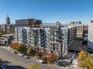 View of building exterior featuring a mountain view