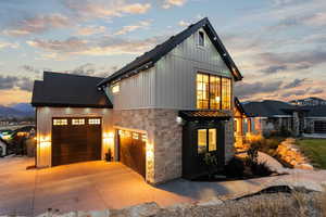 Modern farmhouse style home with a garage