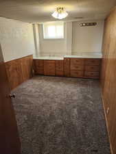 Bathroom featuring wooden walls and sink