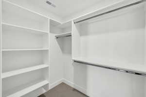 Spacious closet with carpet floors