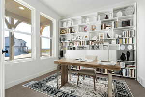 Carpeted office space featuring a healthy amount of sunlight