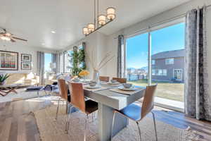 Dining space featuring light hardwood / wood-style floors and ceiling fan