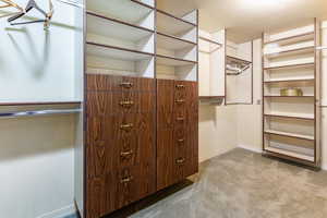 Spacious closet with light carpet