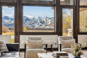 Sitting room featuring a mountain view