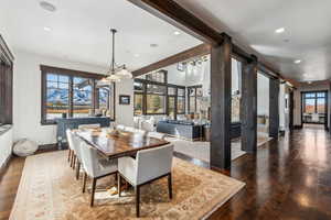 Dining space featuring dark wood-type flooring and a wealth of natural light