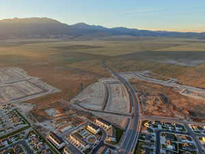 Aerial view at dusk with a mountain view