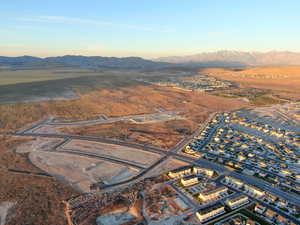 Aerial view at dusk with a mountain view