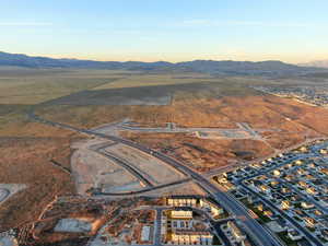 Aerial view at dusk with a mountain view