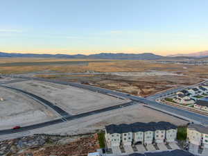 Aerial view at dusk with a mountain view