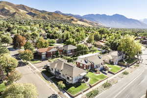 Birds eye view of property with a mountain view