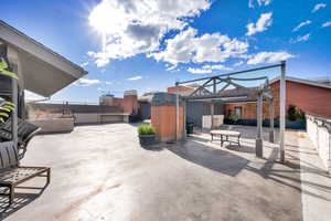 View of patio / terrace that has been winterized for the season.