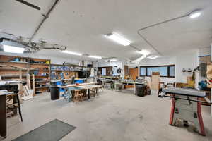 Interior space featuring a workshop area