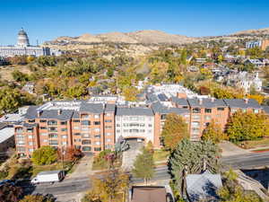 Aerial view featuring a mountain view