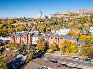 Drone / aerial view featuring a mountain view