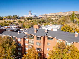 Drone / aerial view featuring a mountain view