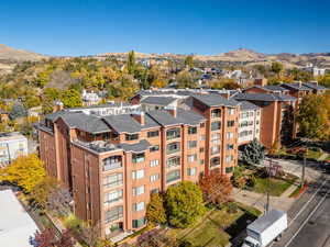 Drone / aerial view featuring a mountain view