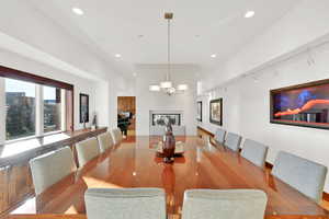 Dining space featuring an inviting chandelier and track lighting