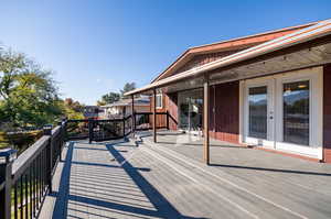 View of tiered Trex deck, partially covered