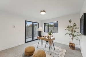 Office space with light carpet