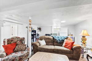 Living room featuring a textured ceiling